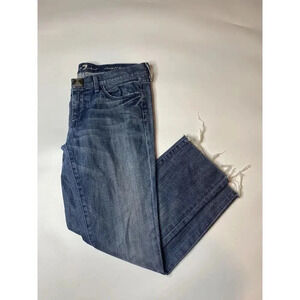 7 For All Mankind Straight Leg Jeans Raw Hem Women’s Size 31 Medium Wash